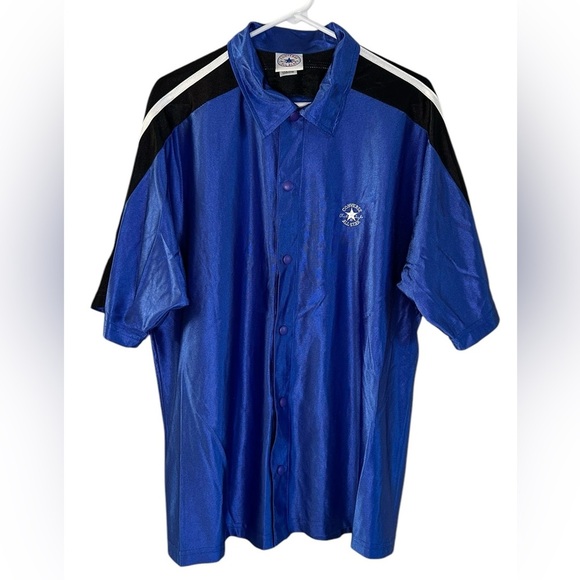 Converse All Star Vintage 90s Blue Warmup Button Up Shirt Men Size Large Sporty - Picture 9 of 9
